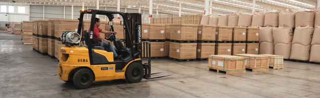 Forklift mobilizing in a warehouse